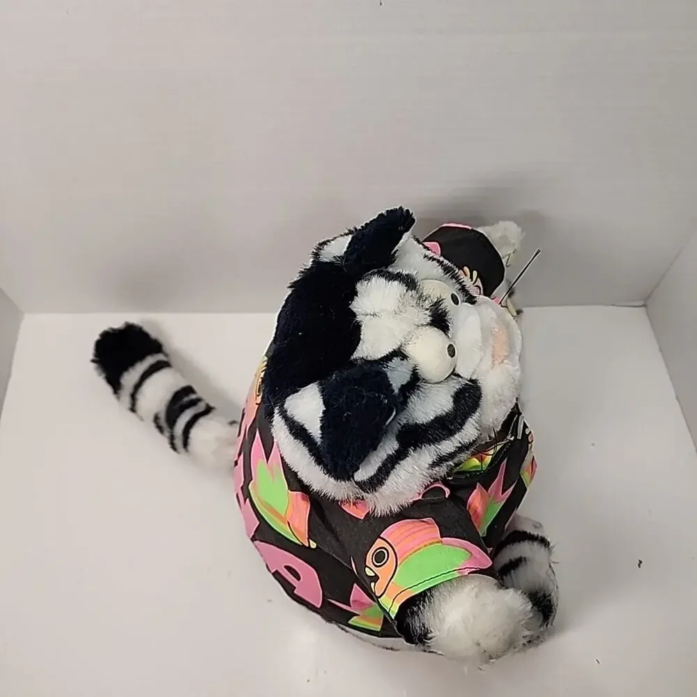 1989 Bernard Kliban Star Shine Hawaiian Aloha Fat Cat Gray & Black Plush Tag 9”